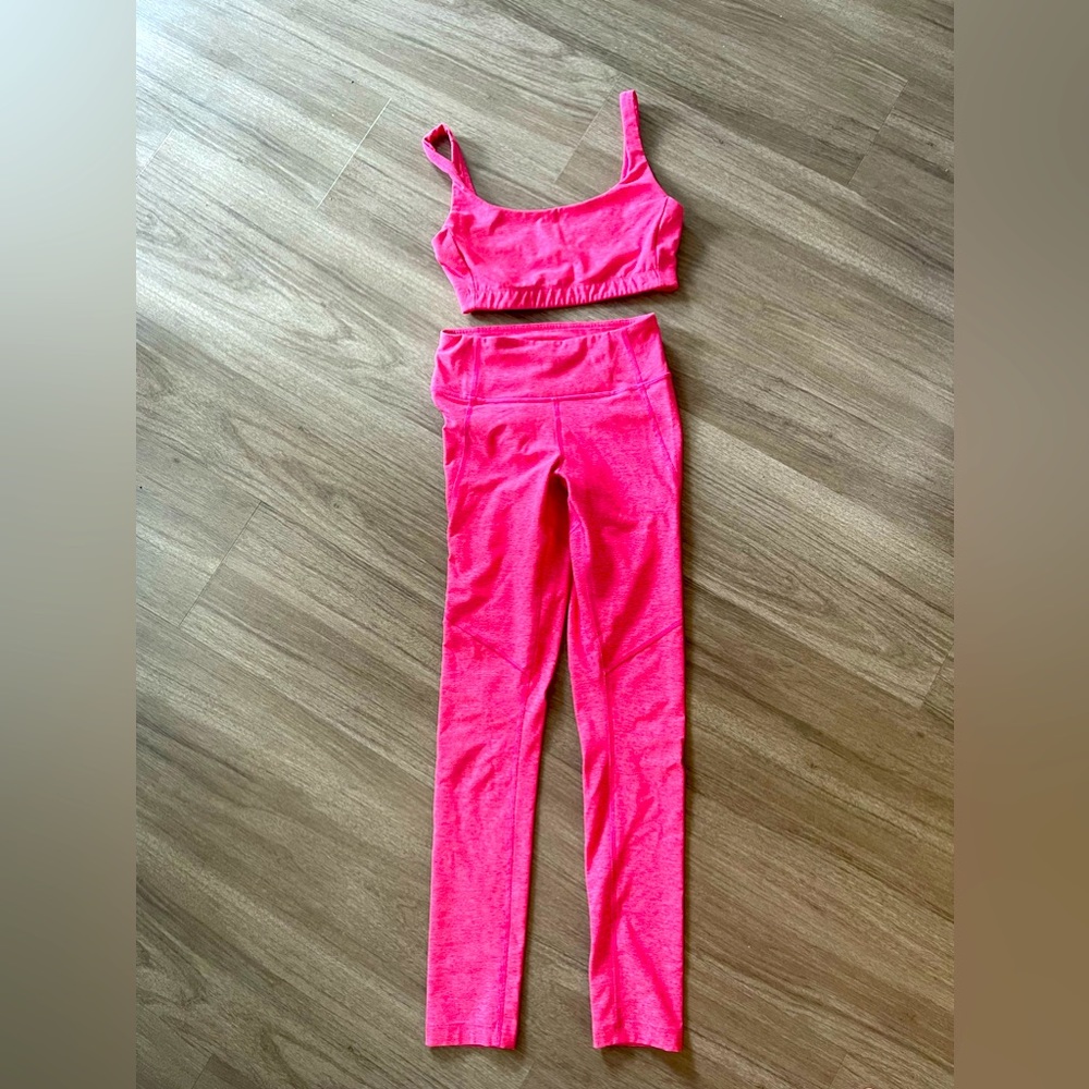 Outdoor voices sports bra size small. Hot pink. Barbie pink work out clothes.